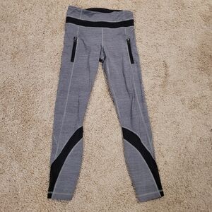 Lululemon Inspire Tight‎ II Heathered  Gray Black Crop Leggings Size 4 Zippers